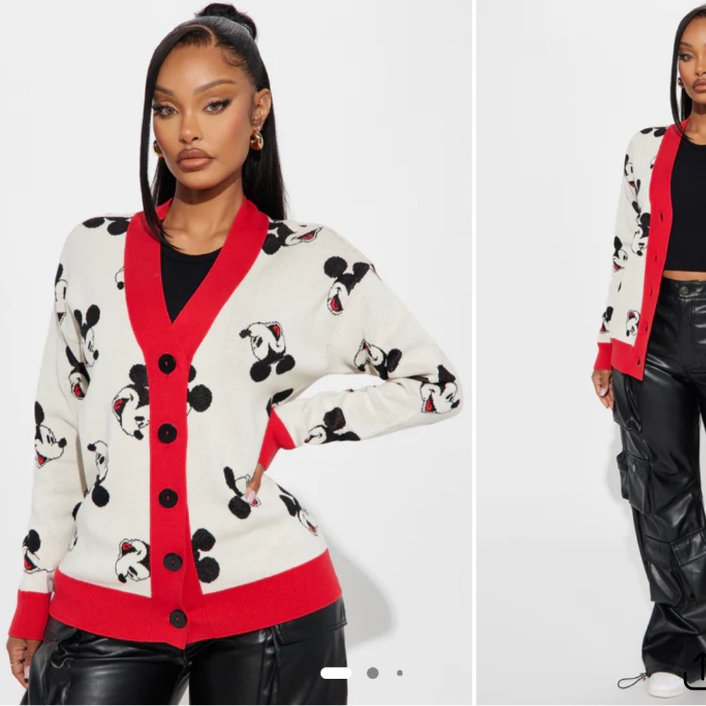 Disney White & Red Mickey Mouse Cardigan Sweater